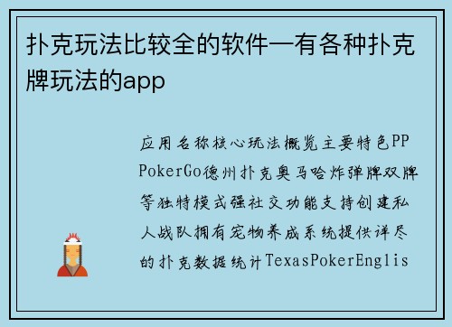 扑克玩法比较全的软件—有各种扑克牌玩法的app